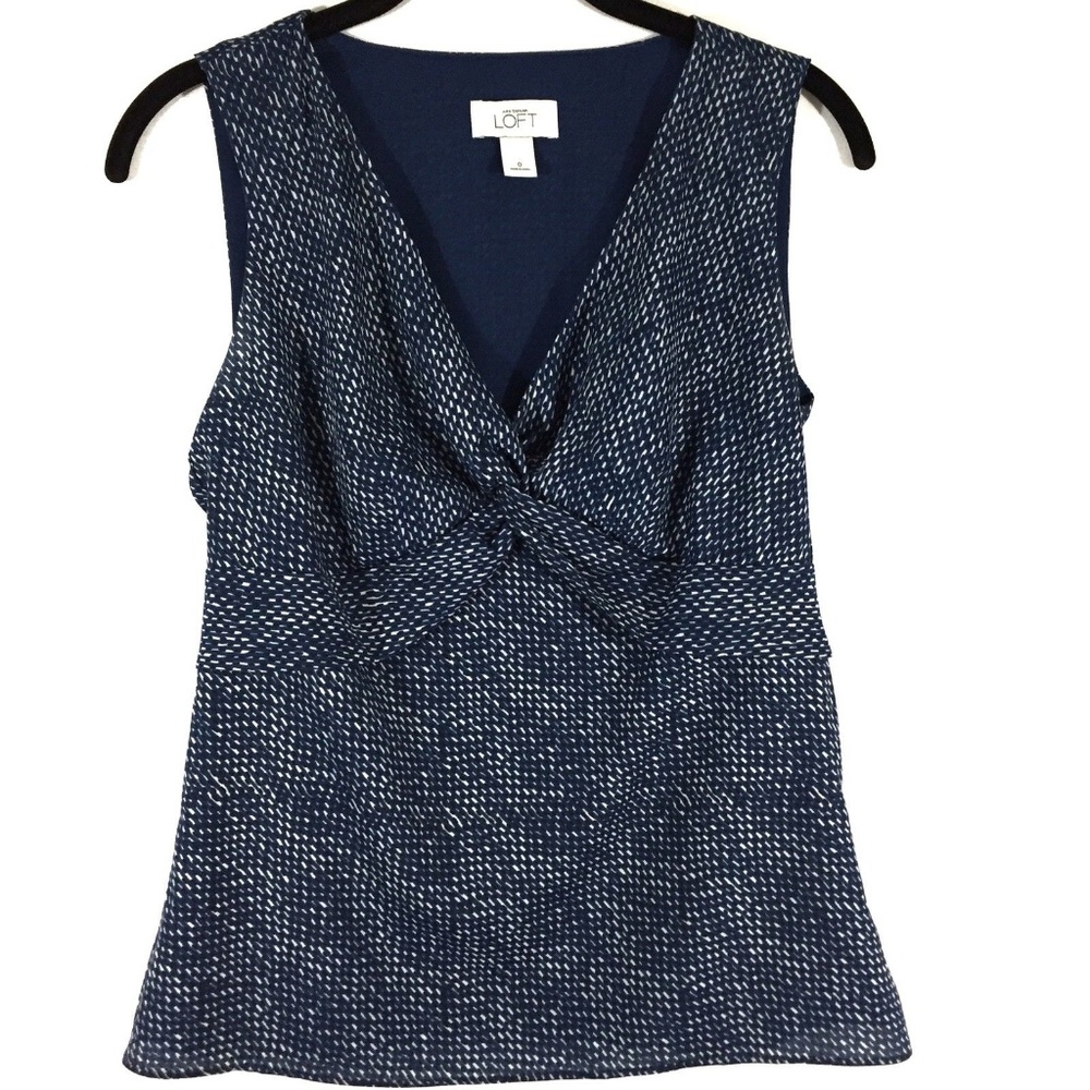 Loft Sleeveless V Neck Top Size 0 Blue White Style #208994